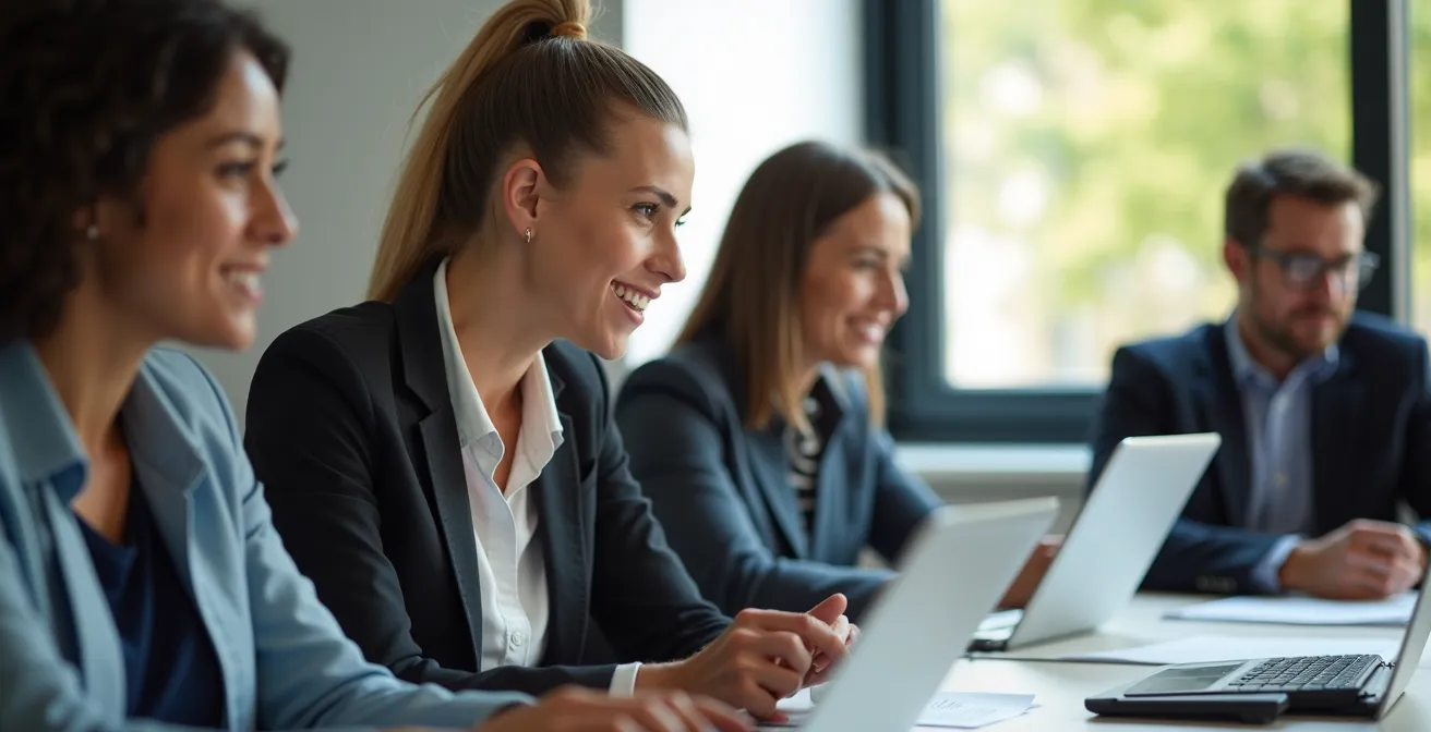 Session de formation collaborative entre franchisés dans un espace moderne