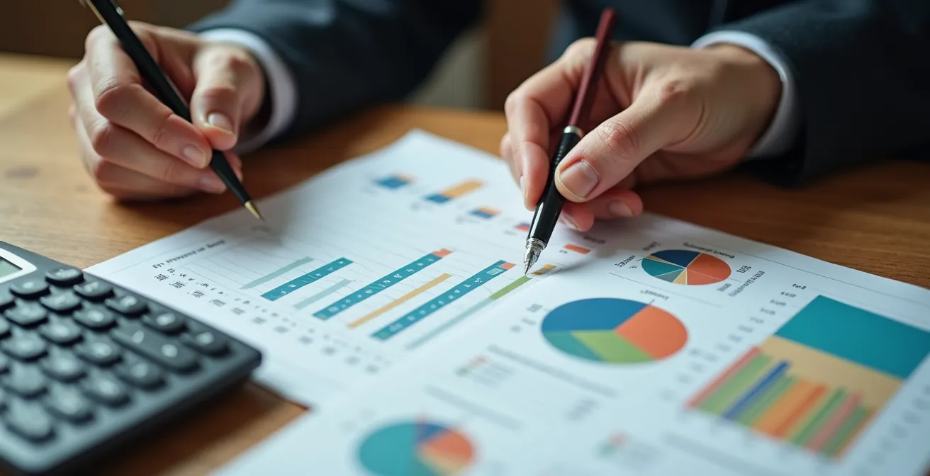 Entrepreneur analysant son budget d'investissement avec des outils de calcul financier