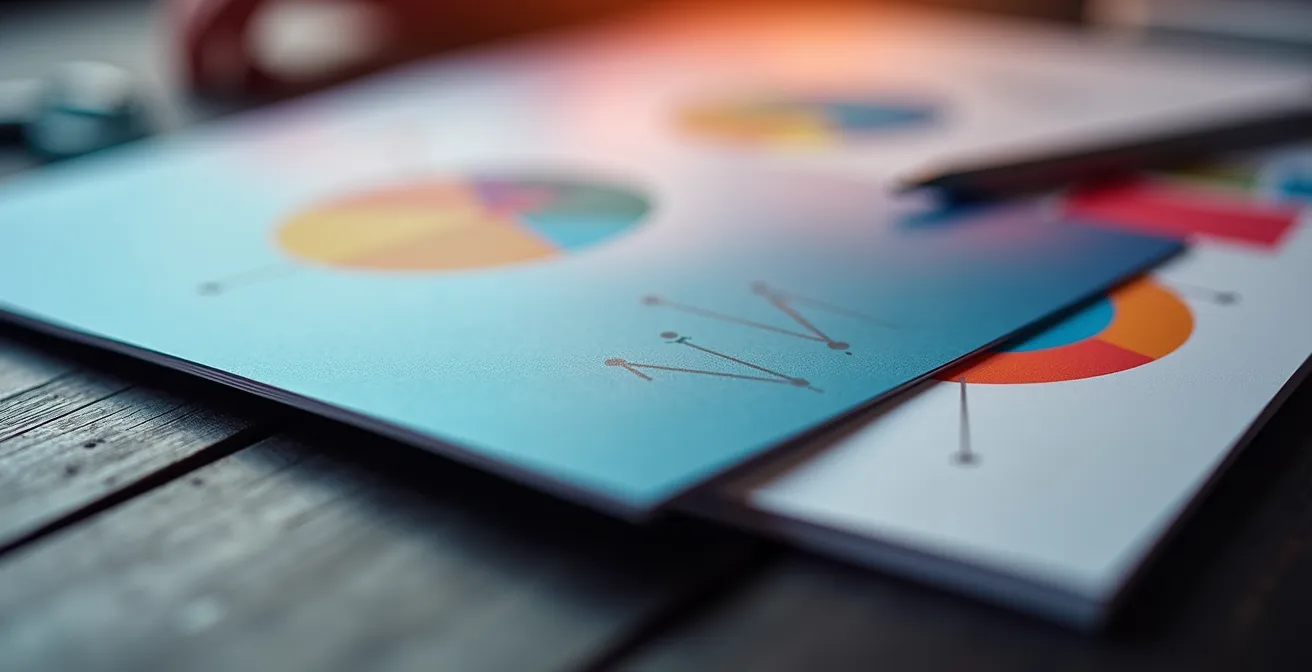 Vue macro détaillée de slides de présentation avec graphiques et éléments visuels professionnels