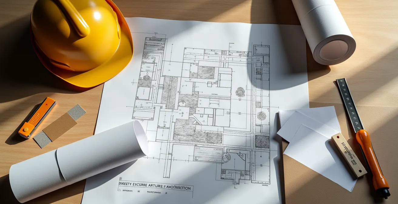 Architecte examinant des plans de rénovation pour un local commercial de franchise