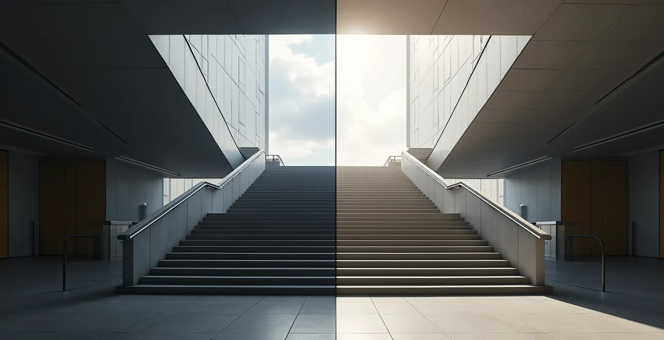 Composition symbolique illustrant deux perspectives d'analyse financière différentes