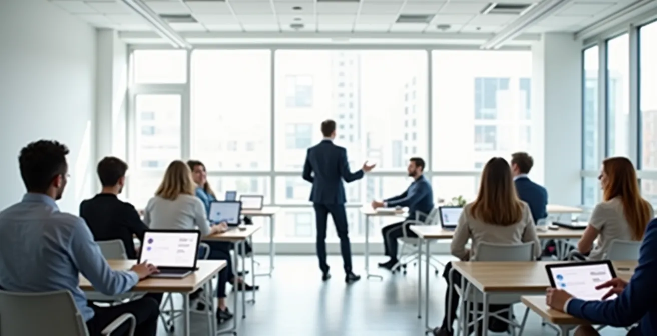 Session de formation pratique en franchise avec formateur et franchisés