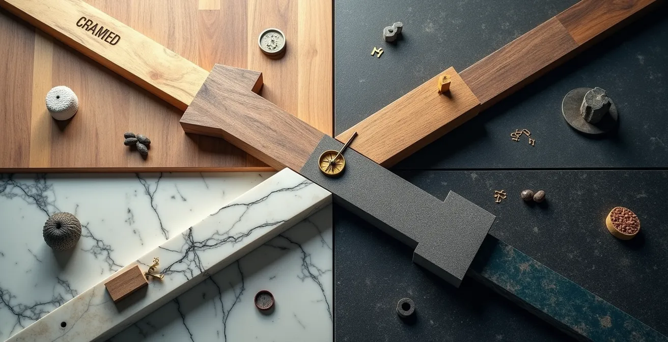 Composition symbolique représentant les quatre directions stratégiques de croissance avec des éléments visuels métaphoriques