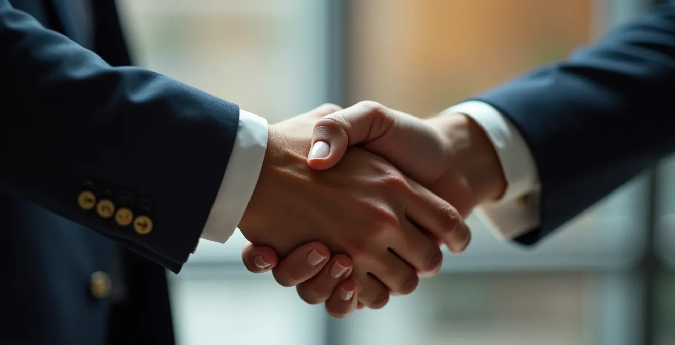 Poignée de main symbolisant un partenariat stratégique entre entreprises