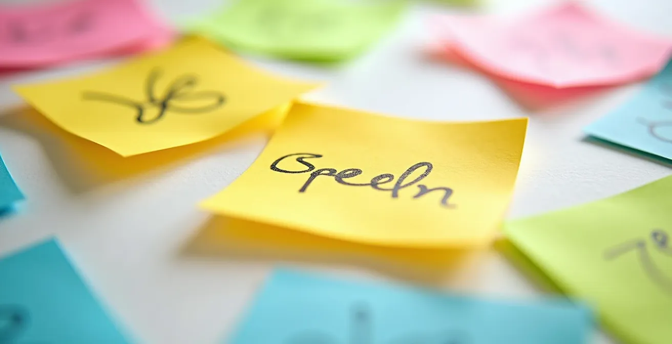 Vue macro détaillée de post-its colorés organisés sur un tableau blanc, symbolisant le travail de définition de la vision stratégique.